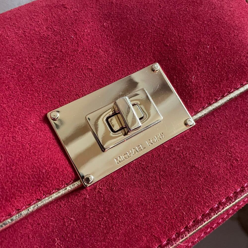 MICHAEL KORS CROSSBODY RED SUEDE GOLDEN STRAP SOPHISTICATED AESTHETIC CORE - Picture 4 of 12